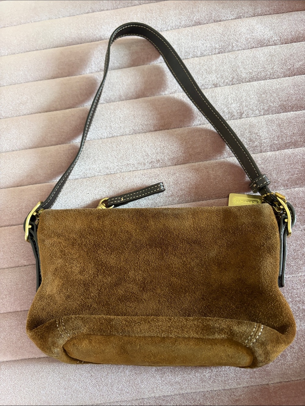 Coach Brown Suede Shoulder Bag with Dark Leather Strap